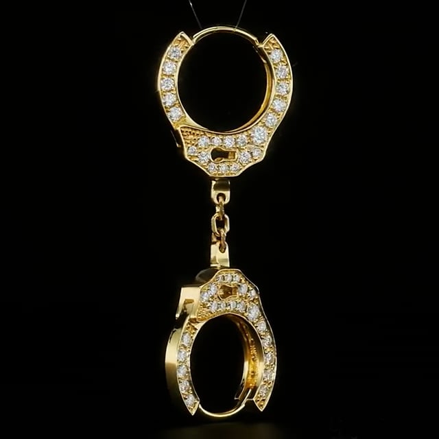 Double-sided Diamond Handcuff Hoop Earring with Short Chain