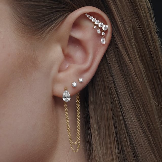 Floating Pear Diamond Charm Stud Earring