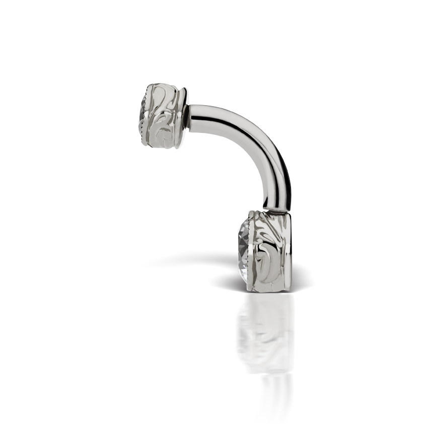 Scallop Set Cubic Zirconia Engraved Rook Barbell