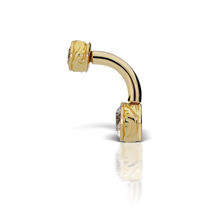 Scallop Set Cubic Zirconia Engraved Rook Barbell