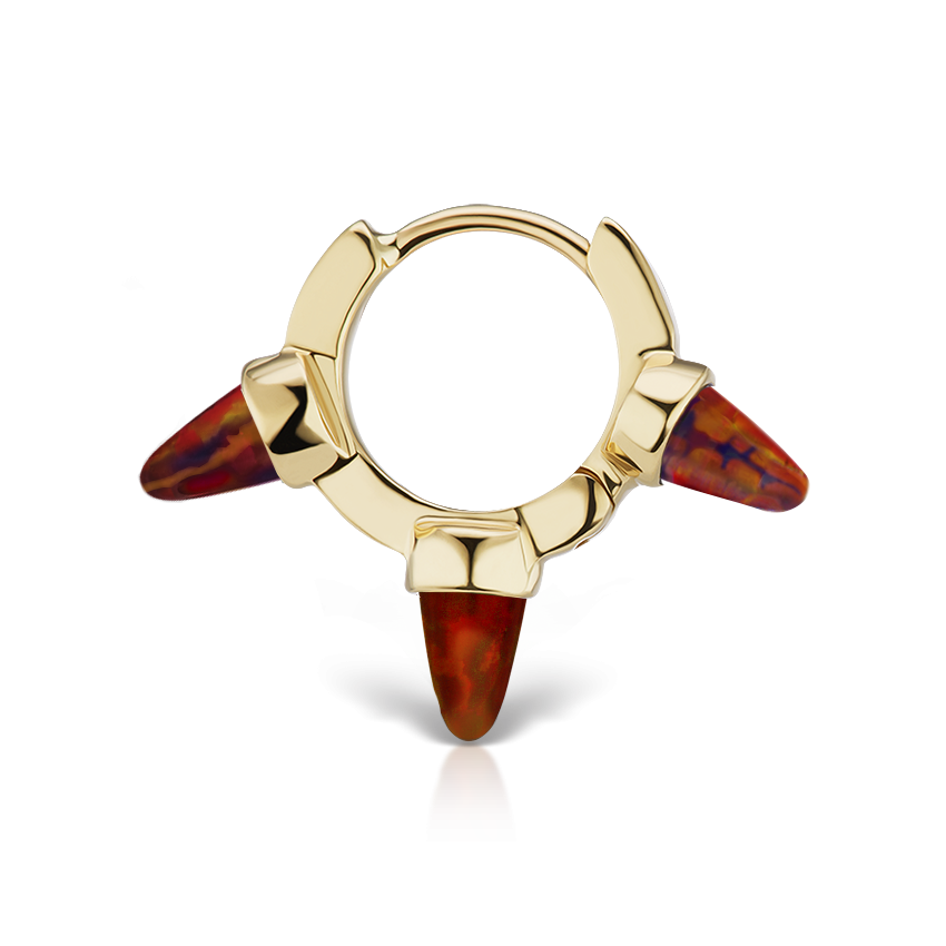 Triple Short Black-Red Opal Spike Hoop Earring