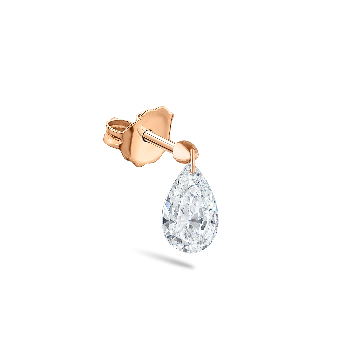 Floating Pear Diamond Charm Stud Earring
