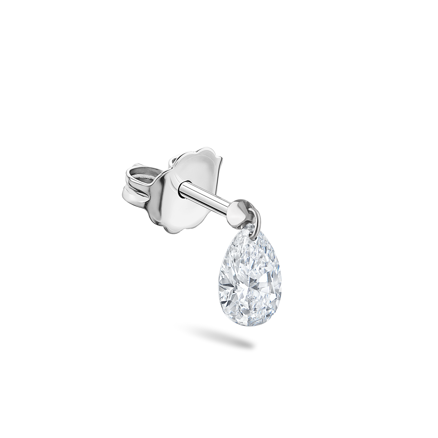 Floating Pear Diamond Charm Stud Earring