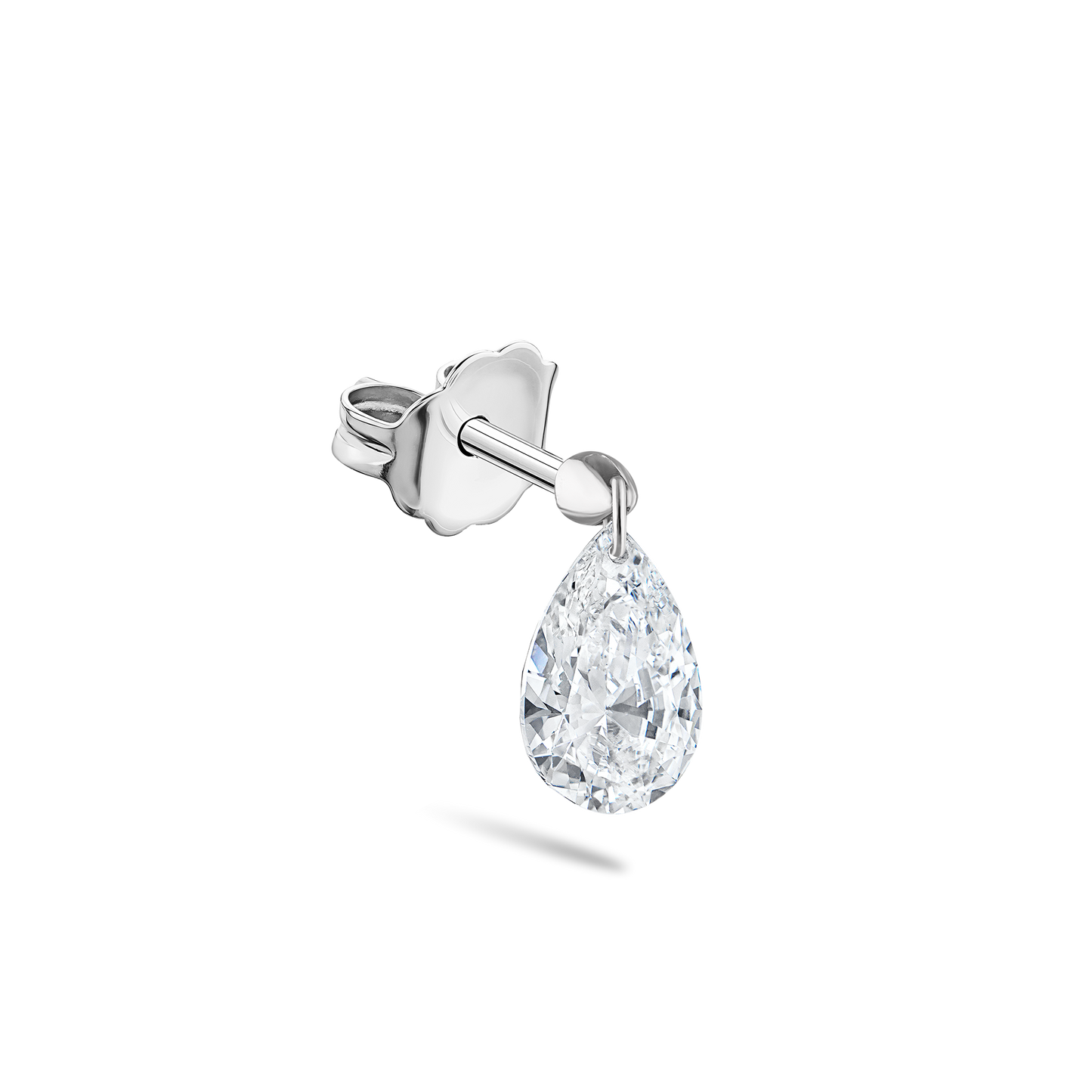 Floating Pear Diamond Charm Stud Earring