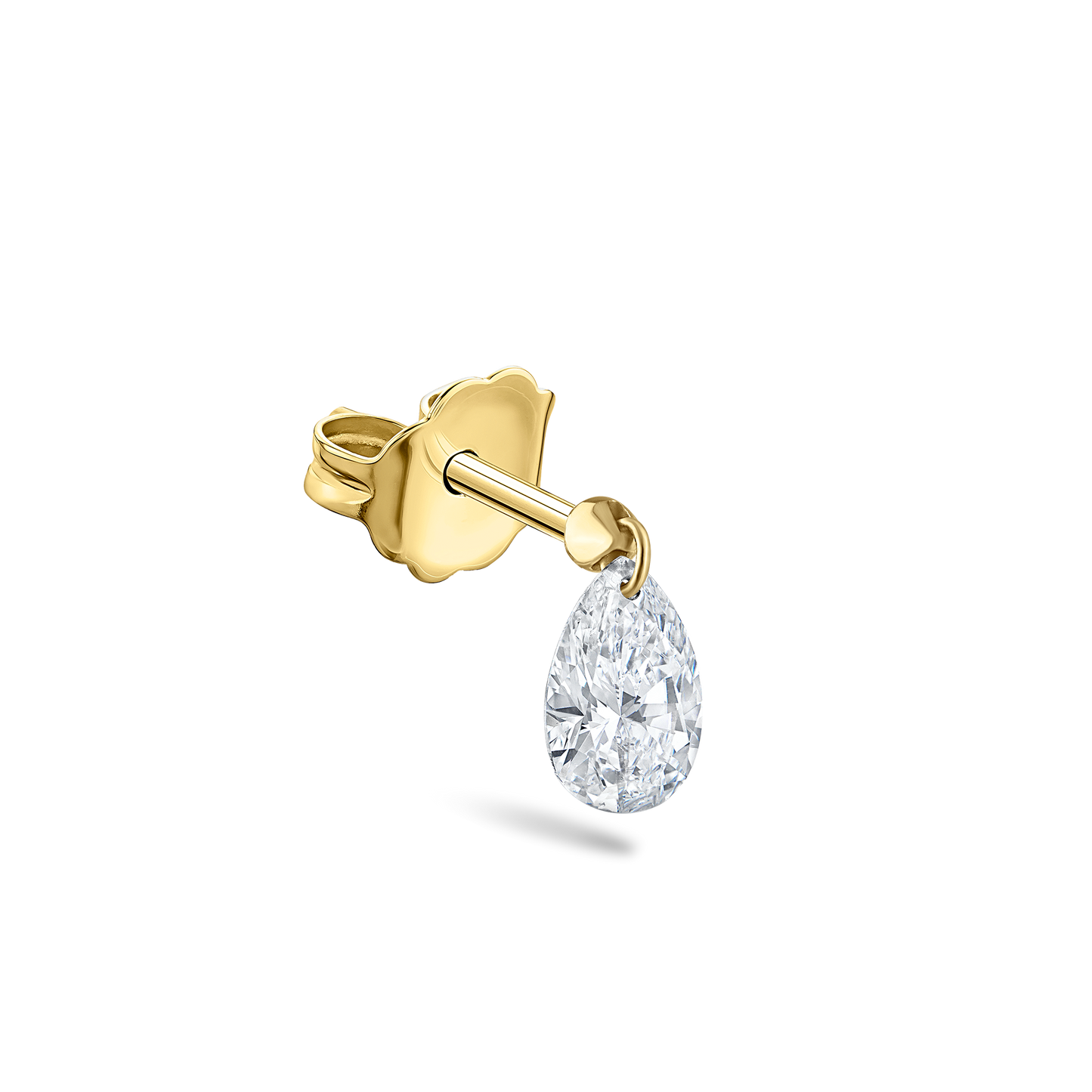 Floating Pear Diamond Charm Stud Earring