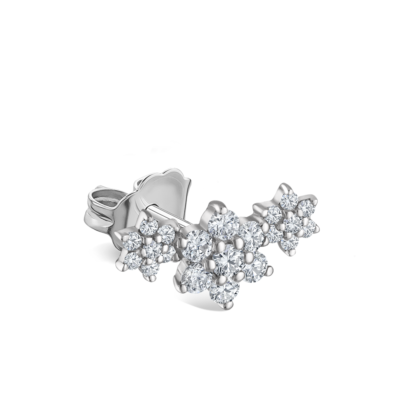 Diamond Three Flower Garland Stud Earring
