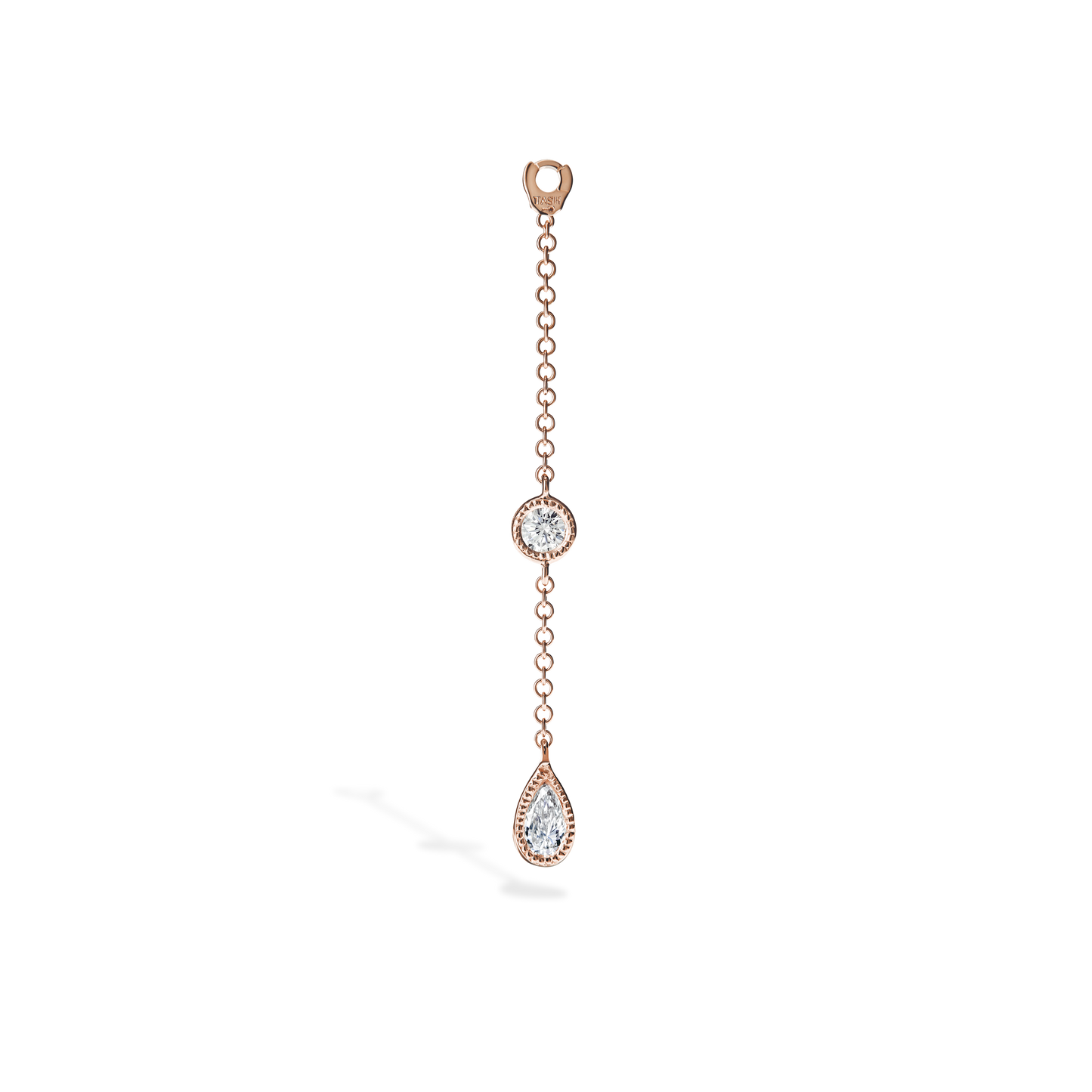 Pendulum Charm Scalloped Set Pear and Round Diamond