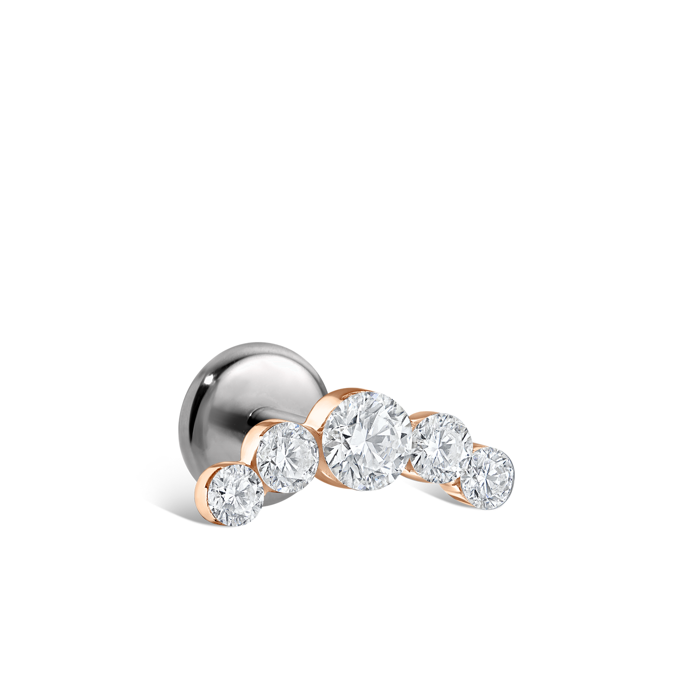 Invisible Set Five Diamond Open Curve Threaded Stud Earring With Titanium Backing