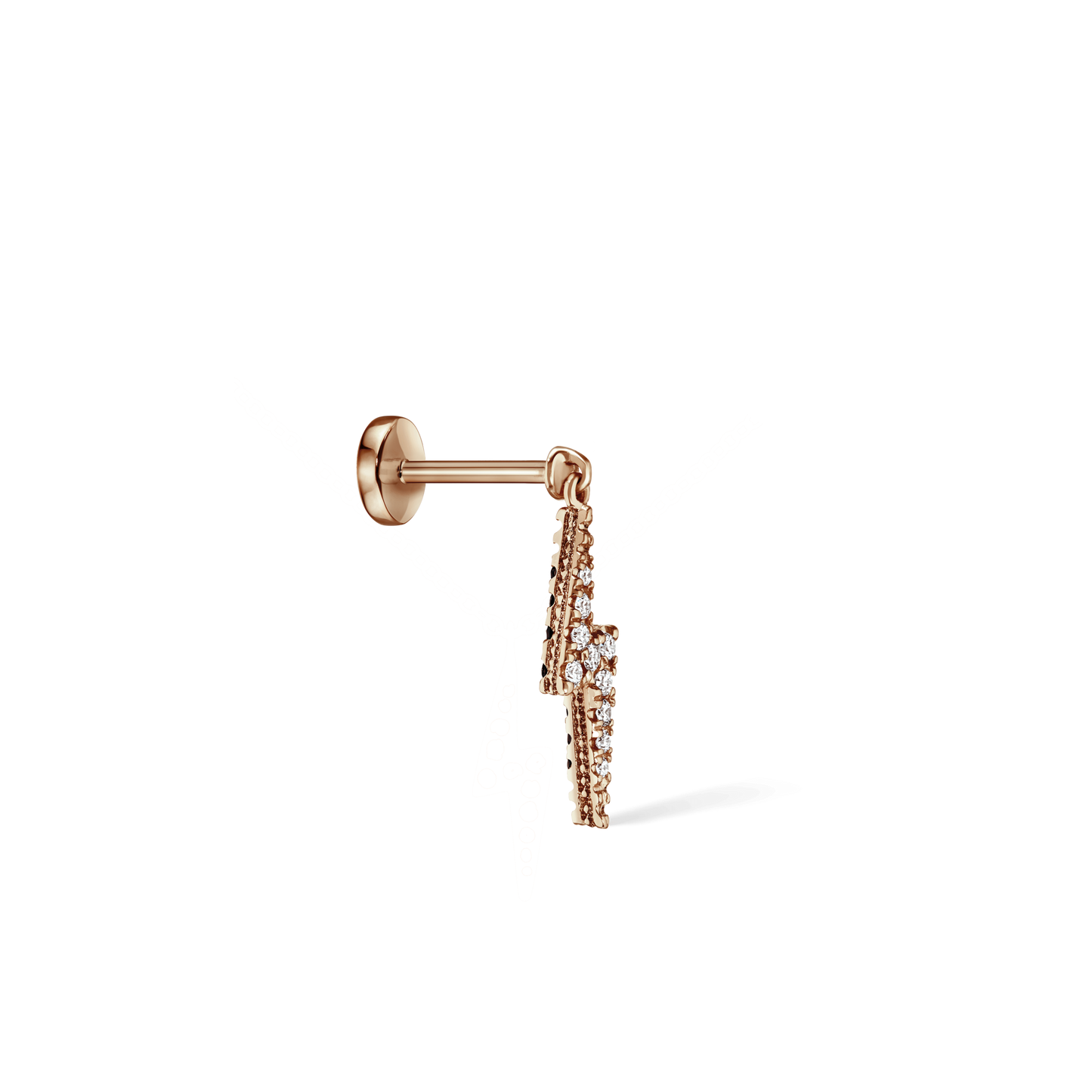 White and Black Diamond Lightning Bolt Threaded Charm Earring