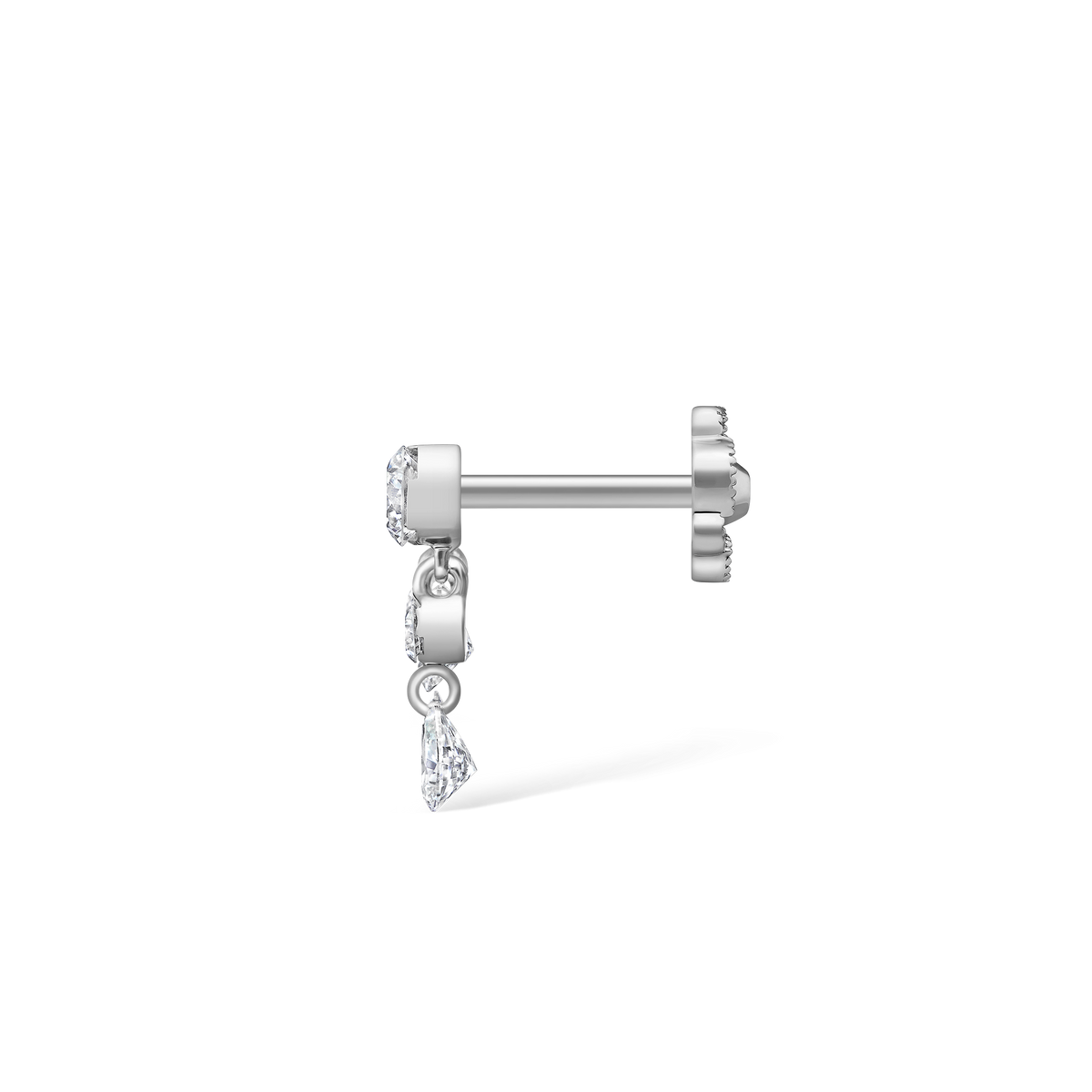 Invisible Set Diamond Crescendo Bar Threaded Stud Earring