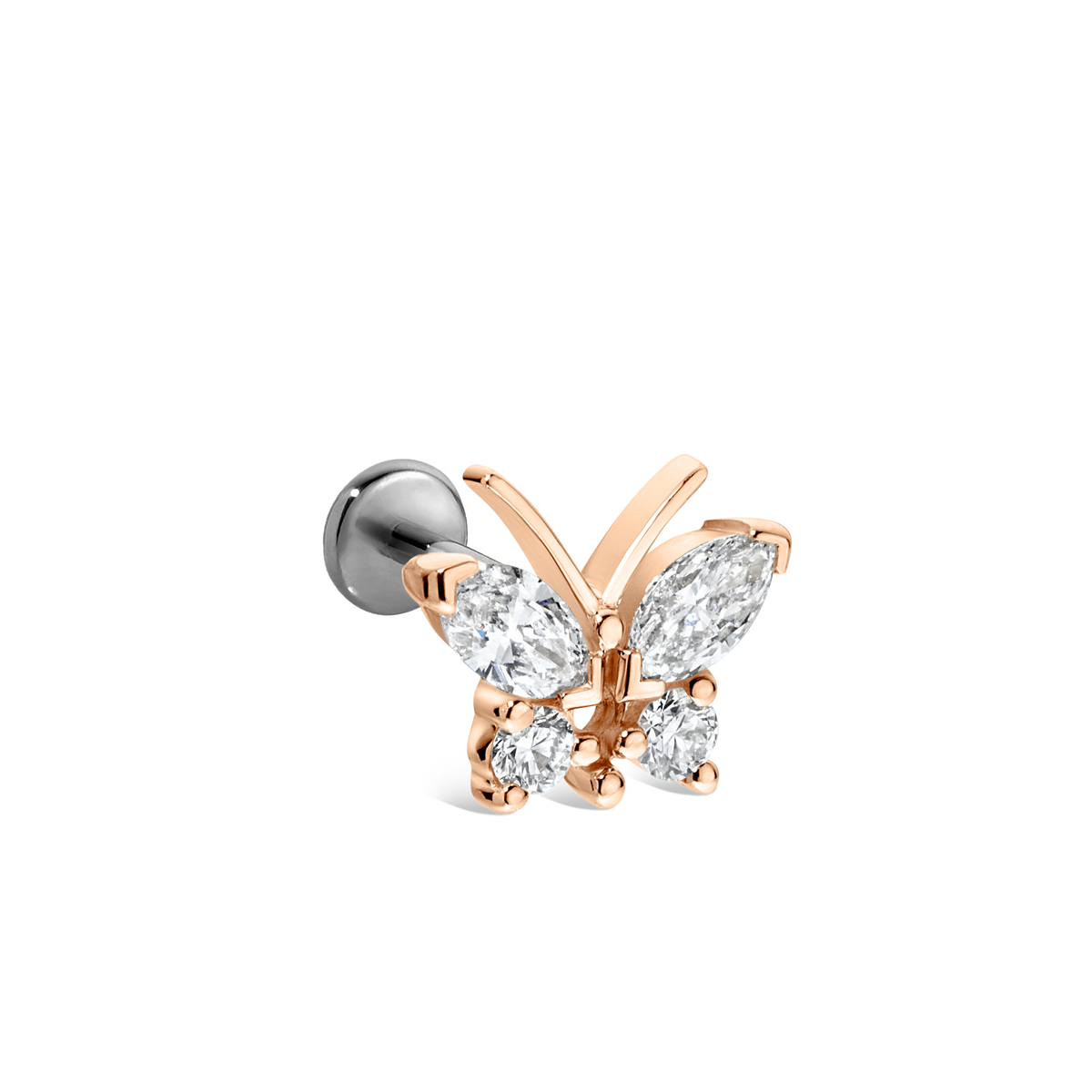Diamond Marquise Butterfly Threaded Stud Earring With Titanium Backing