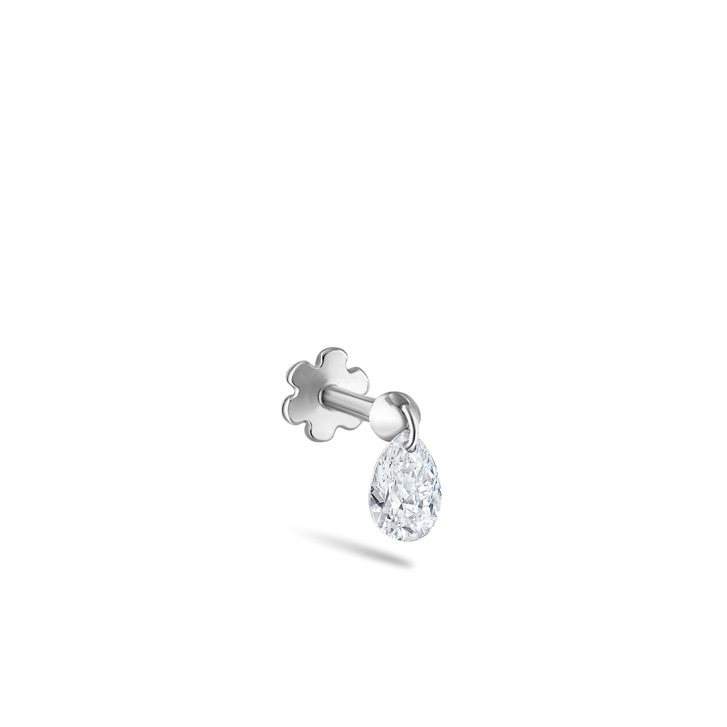 Floating Pear Diamond Charm Threaded Stud Earring