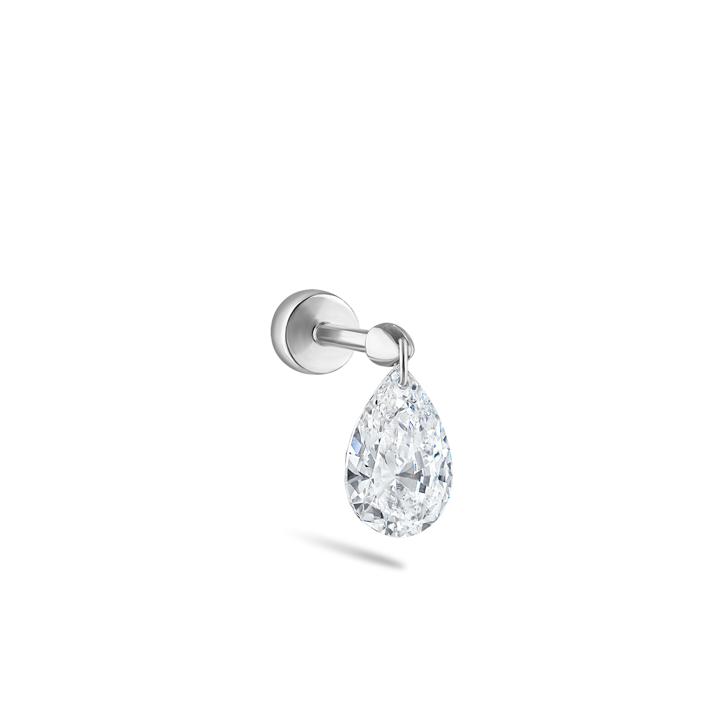 Floating Pear Diamond Charm Threaded Stud Earring