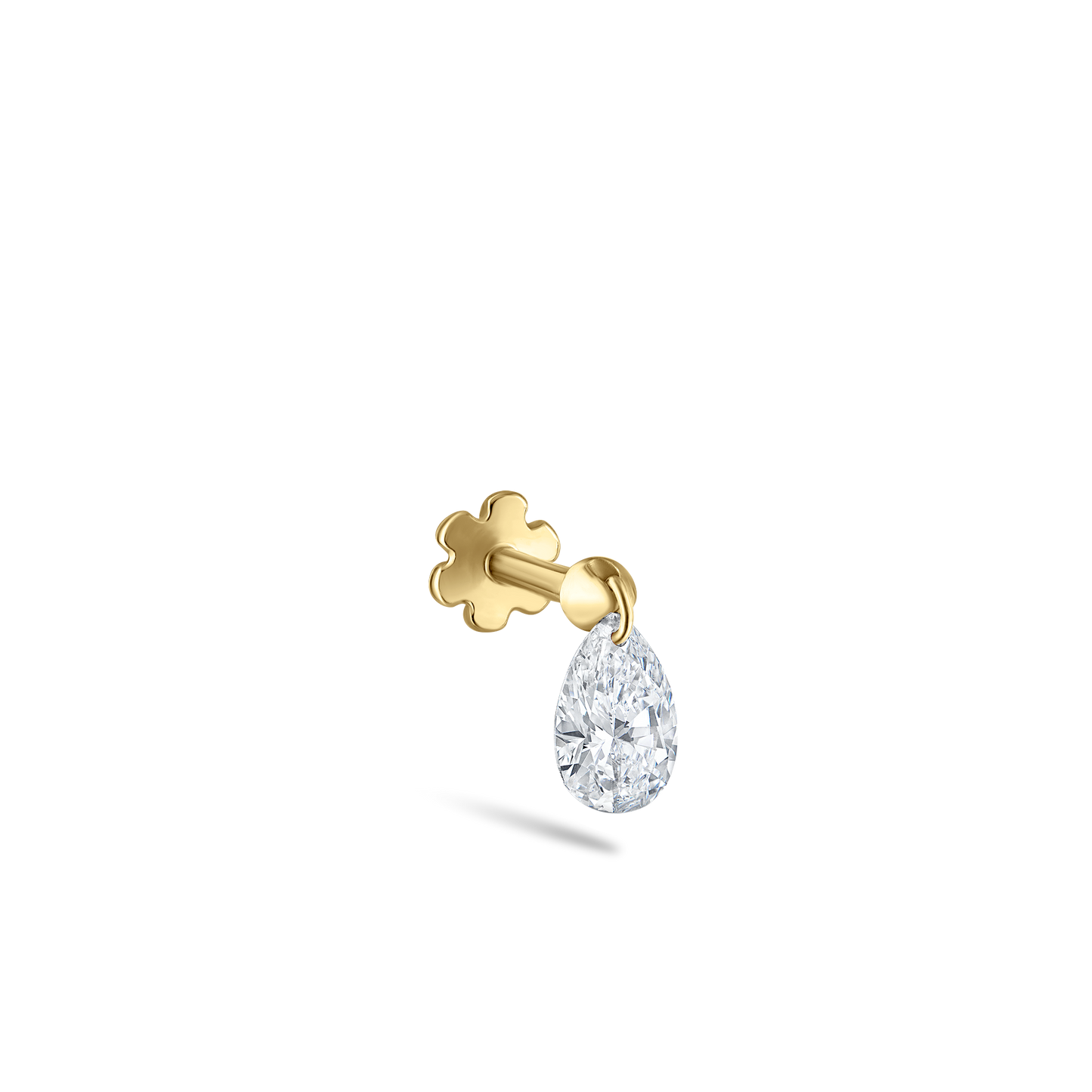 Floating Pear Diamond Charm Threaded Stud Earring
