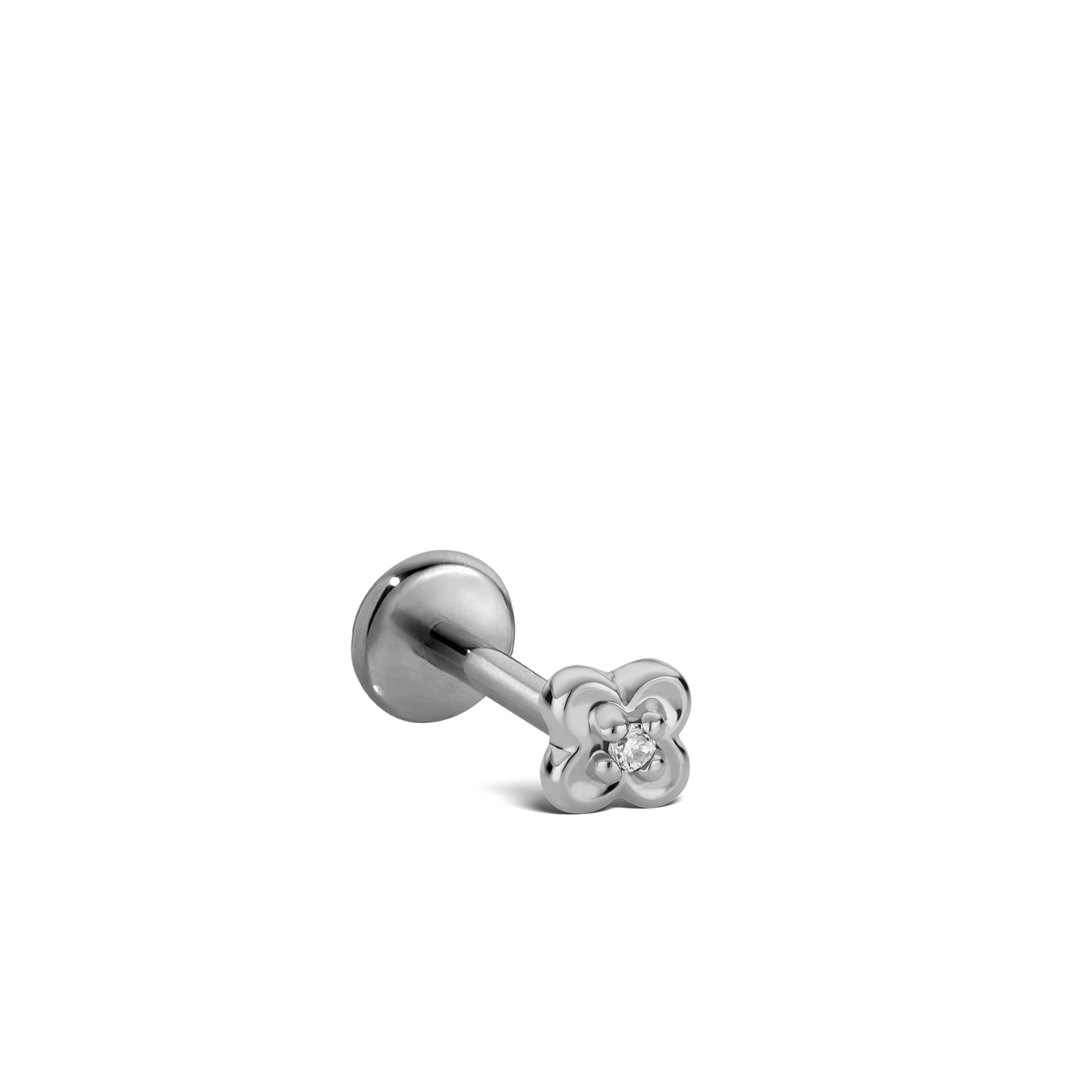 Diamond Lucky Clover Threaded Stud Earring With Titanium Backing