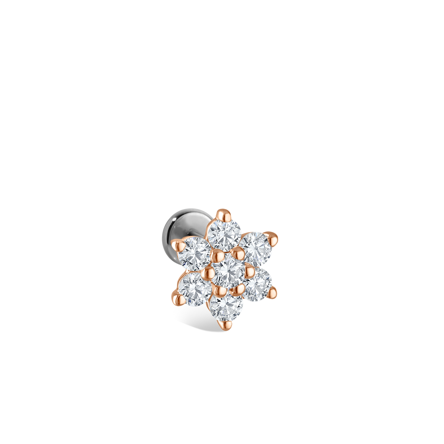 Diamond Flower Threaded Stud Earring With Titanium Backing