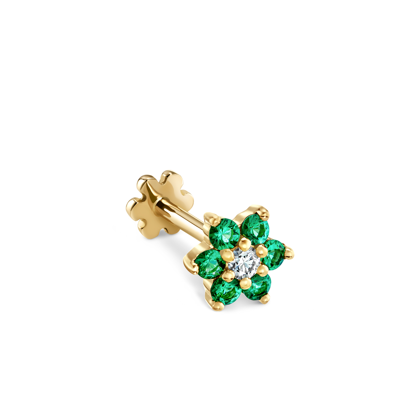 Emerald and Diamond Flower Threaded Stud Earring