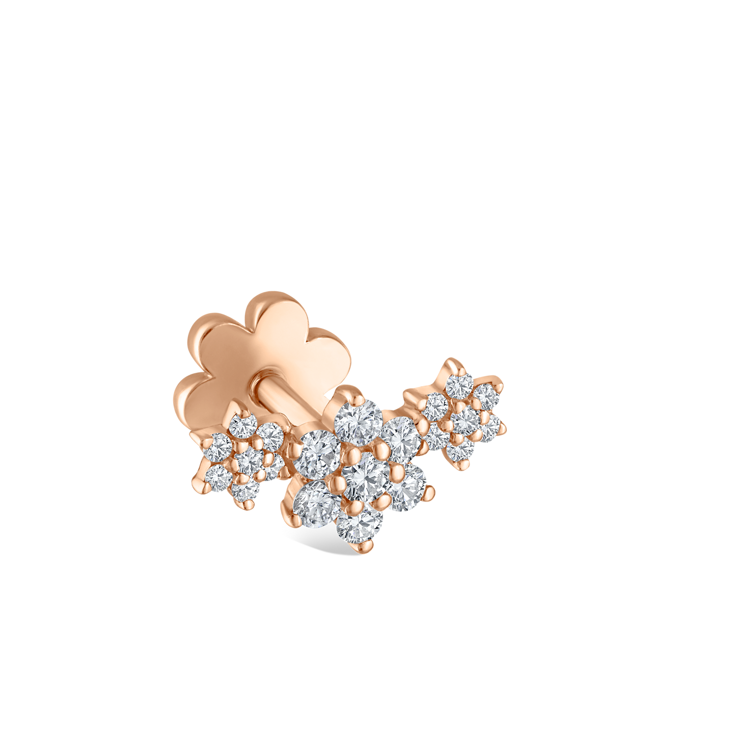 Three Flower Garland Diamond Threaded Stud Earring