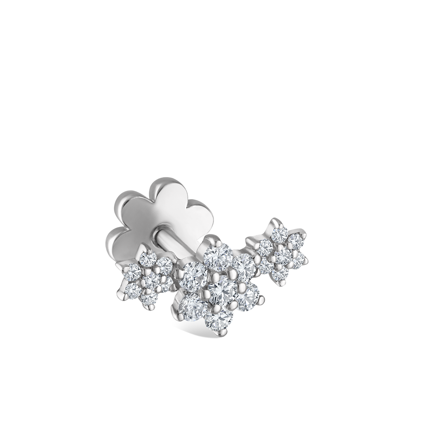 Three Flower Garland Diamond Threaded Stud Earring
