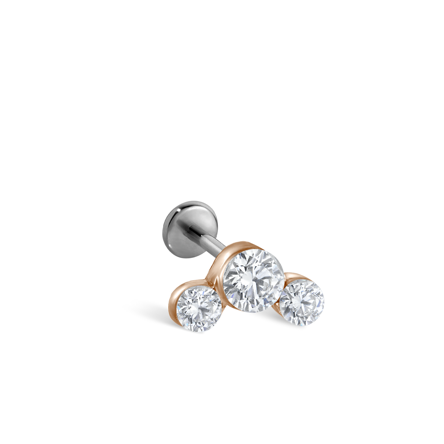 Invisible Set Three Diamond Curve Threaded Stud Earring With Titanium Backing
