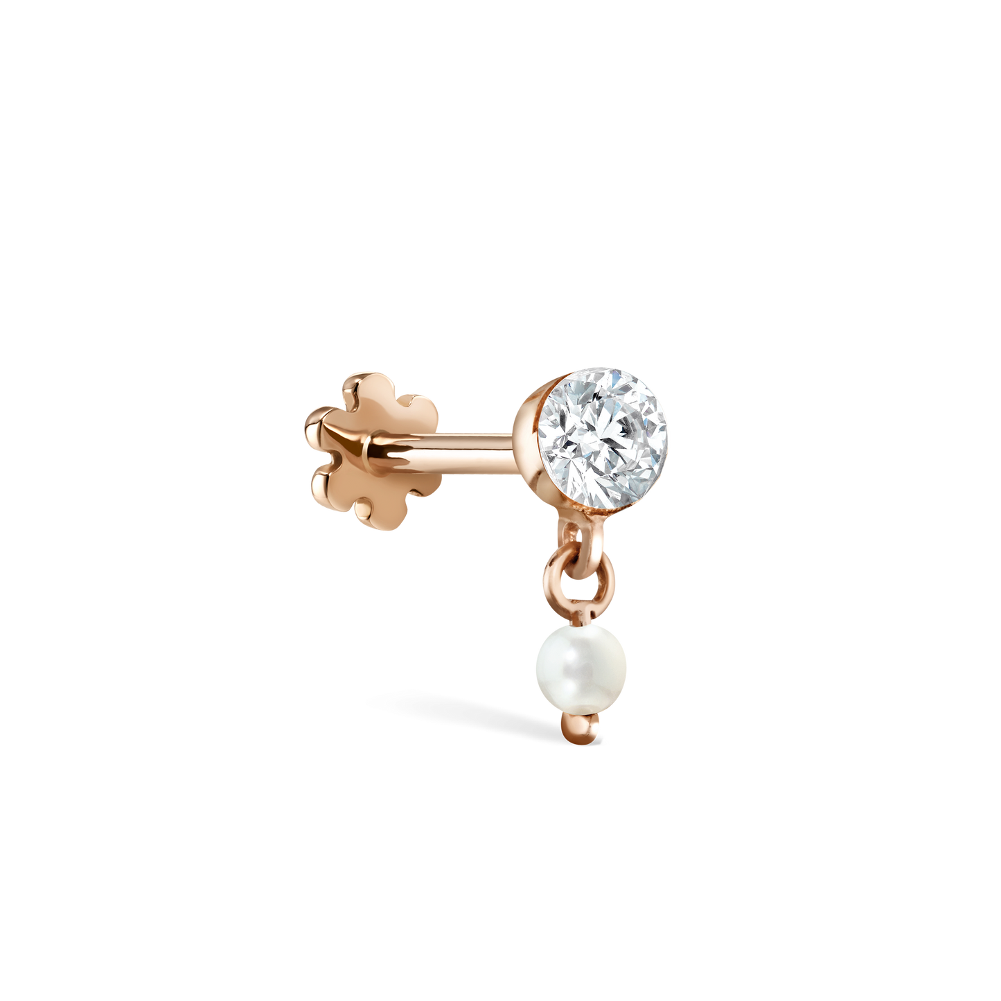 Invisible Set Diamond and Pearl Dangle Threaded Stud Earring