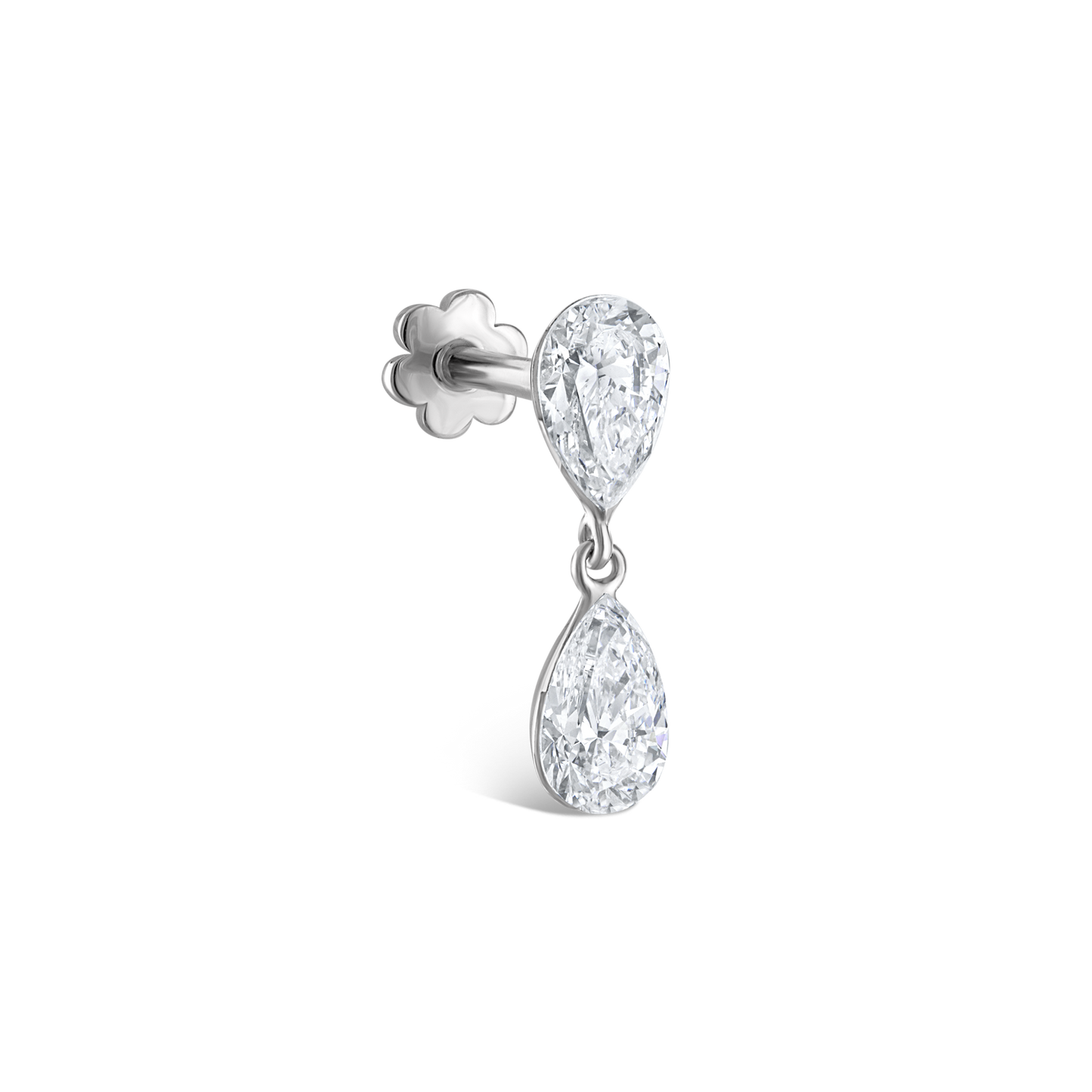 Invisible Set Diamond Pear Dangle Threaded Stud Earring