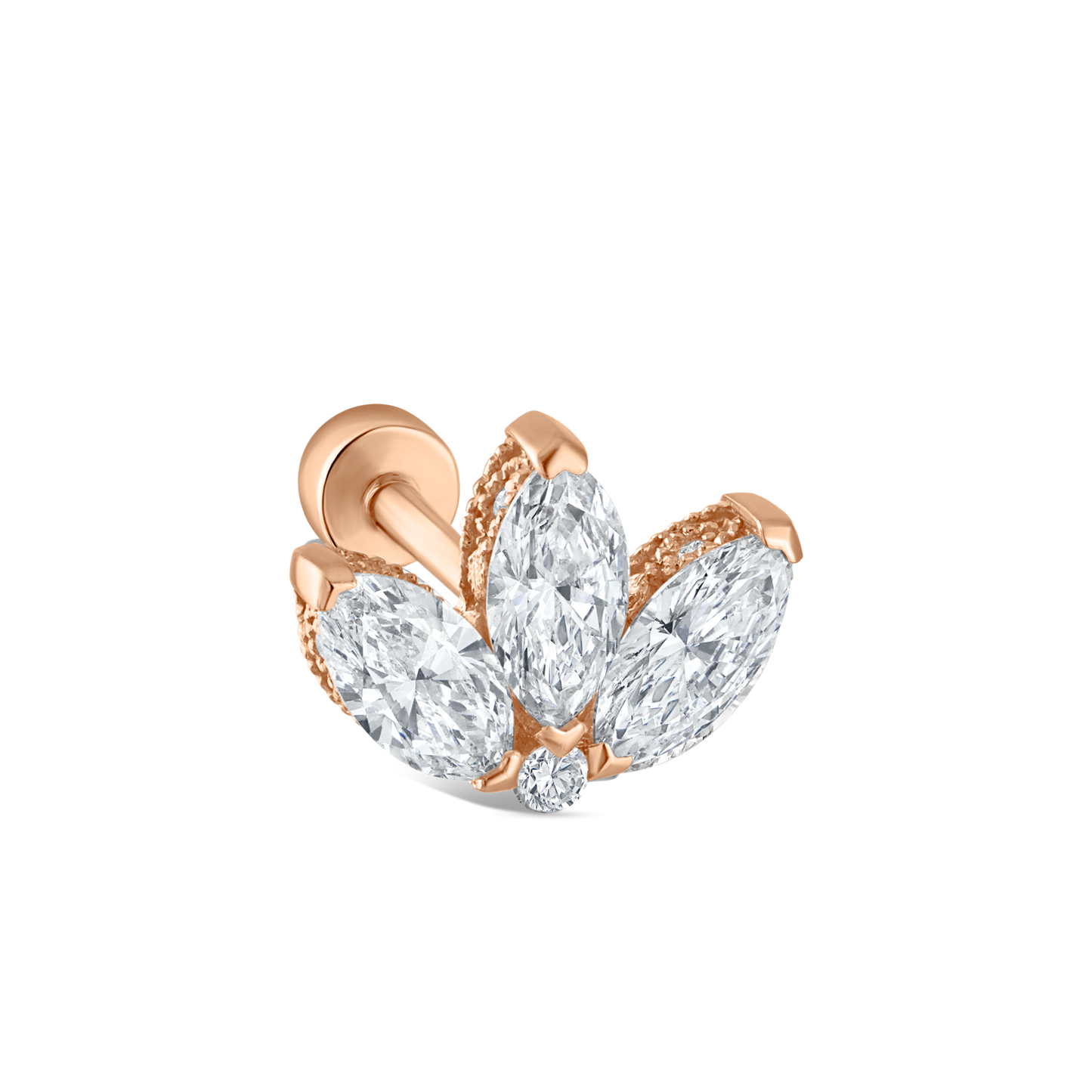 Diamond Engraved Lotus Threaded Stud Earring