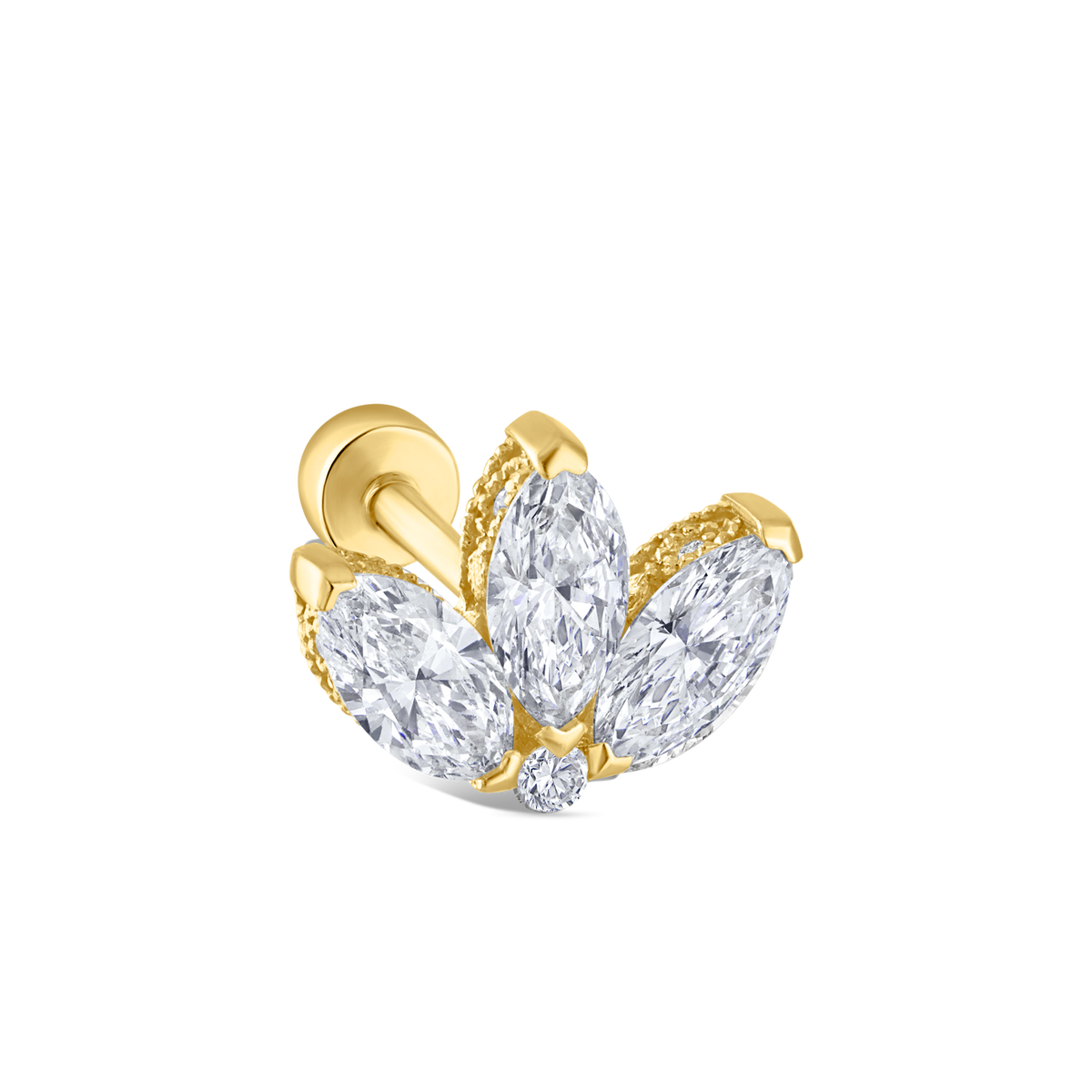 Diamond Engraved Lotus Threaded Stud Earring