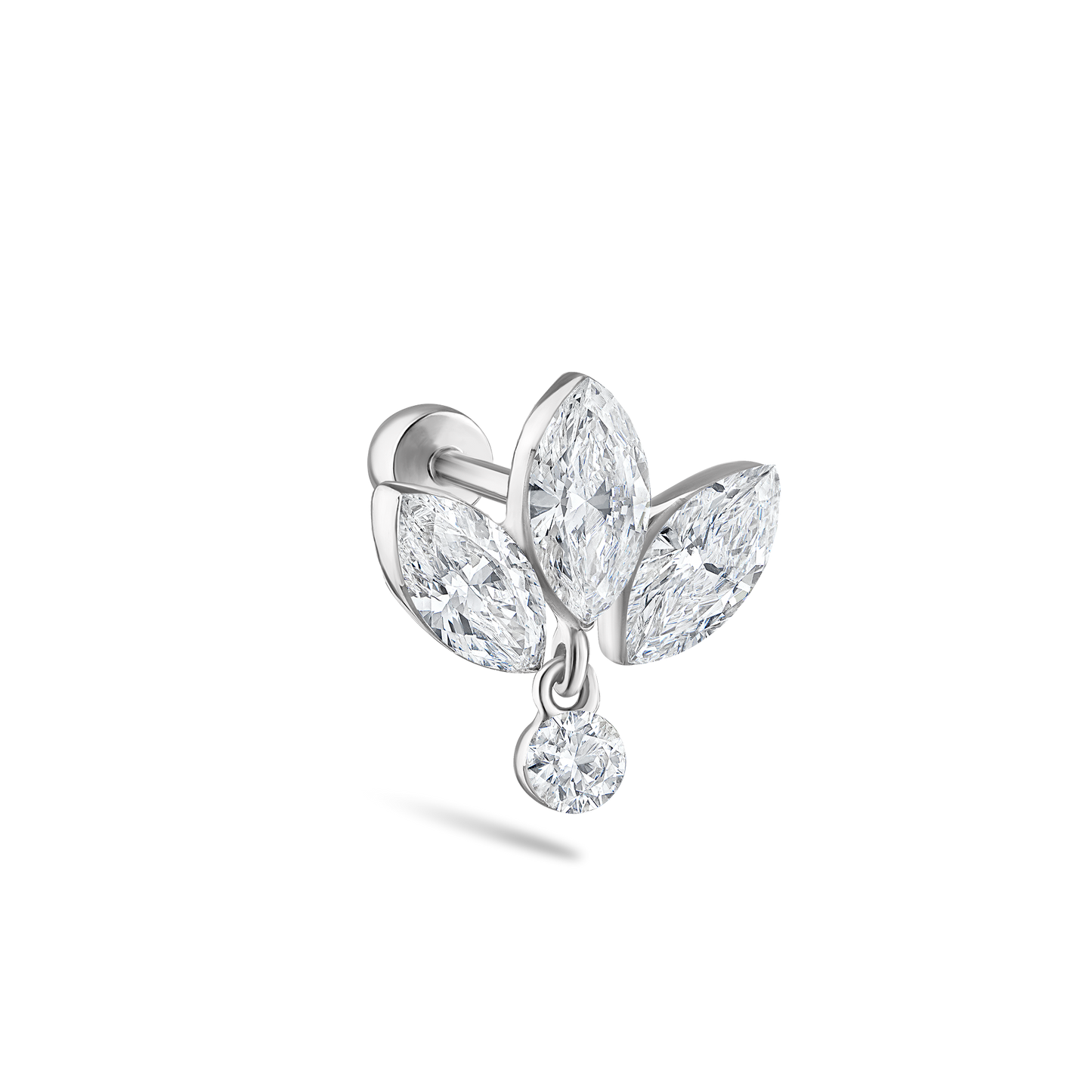 Invisible Diamond Lotus with Dangle Threaded Stud Earring