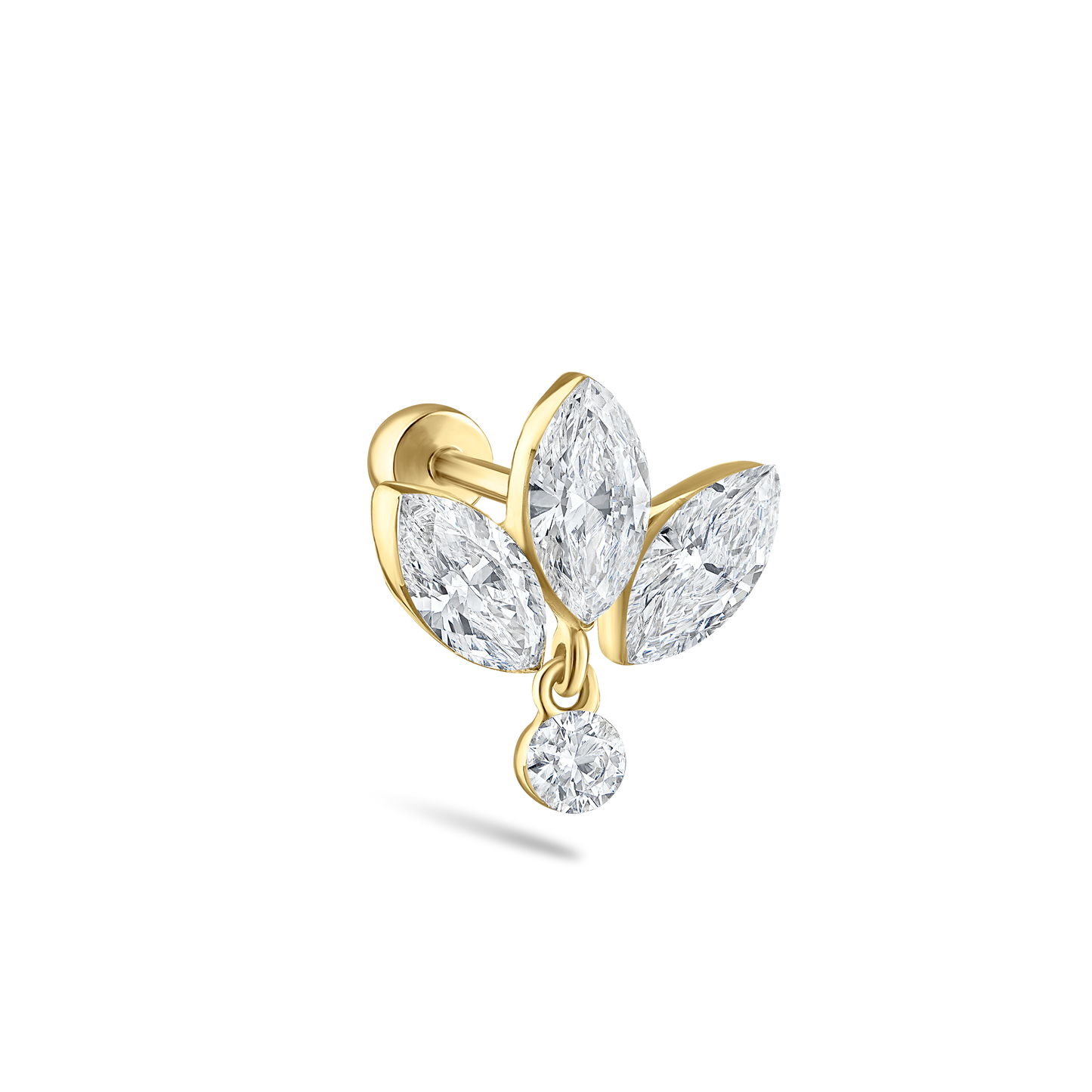 Invisible Diamond Lotus with Dangle Threaded Stud Earring