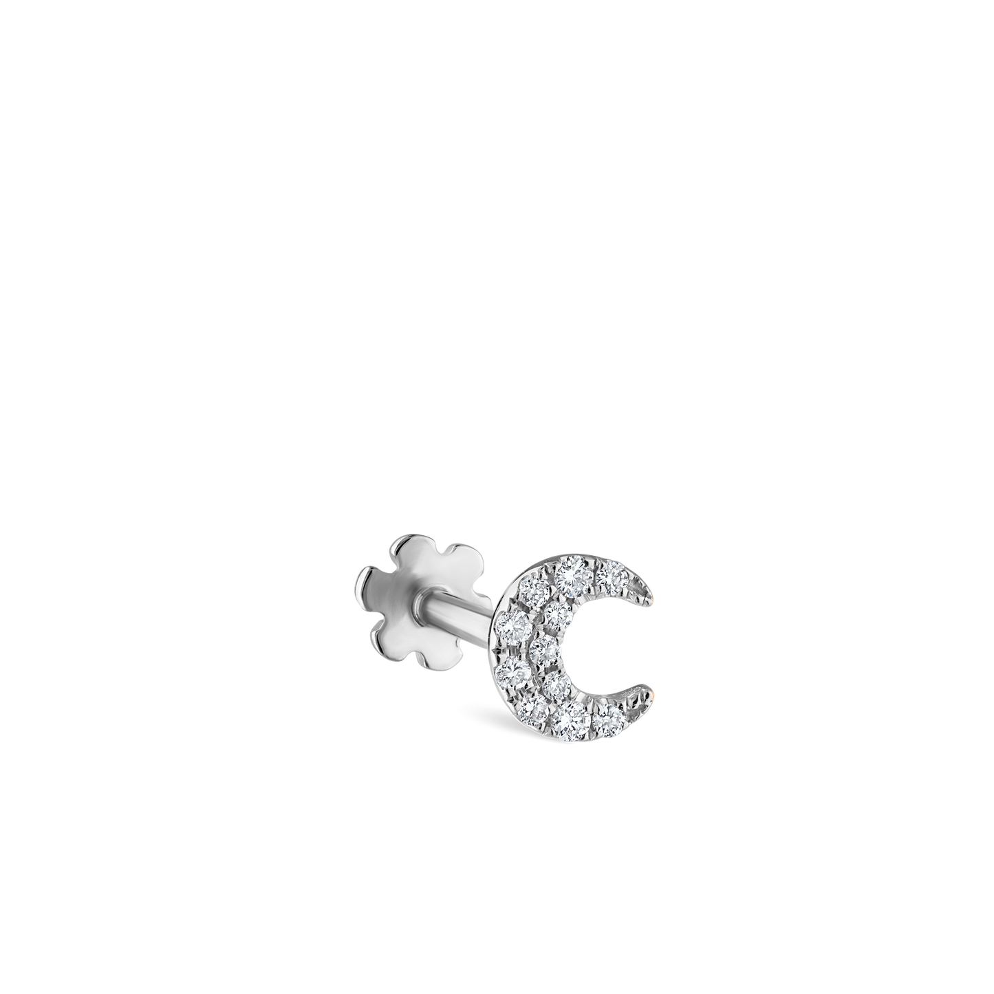 Diamond Moon Threaded Stud Earring