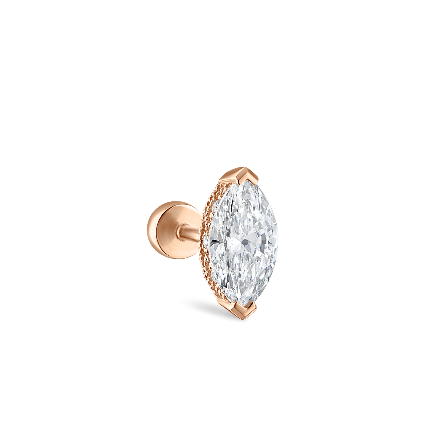 Marquise Diamond Threaded Stud Earring