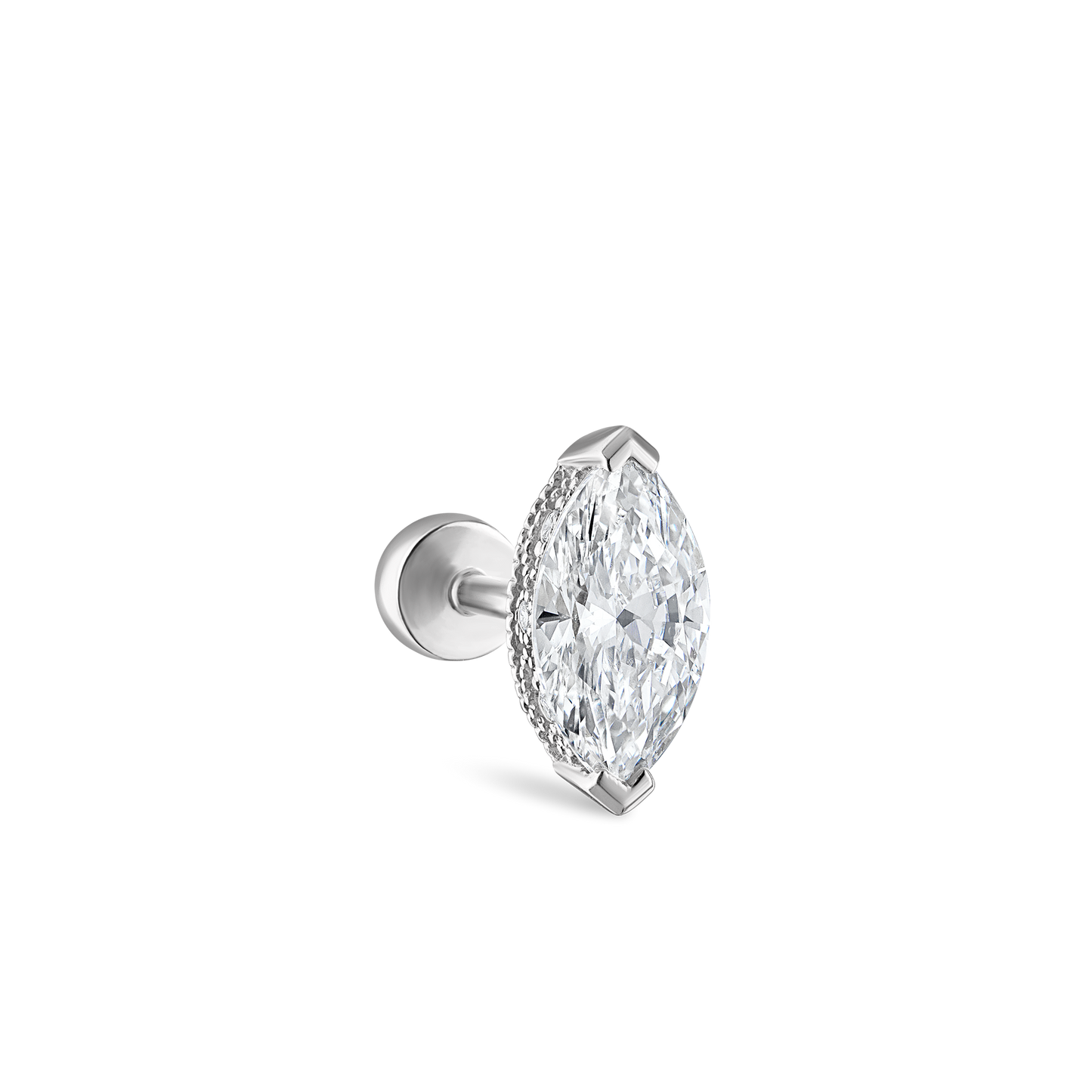 Marquise Diamond Threaded Stud Earring