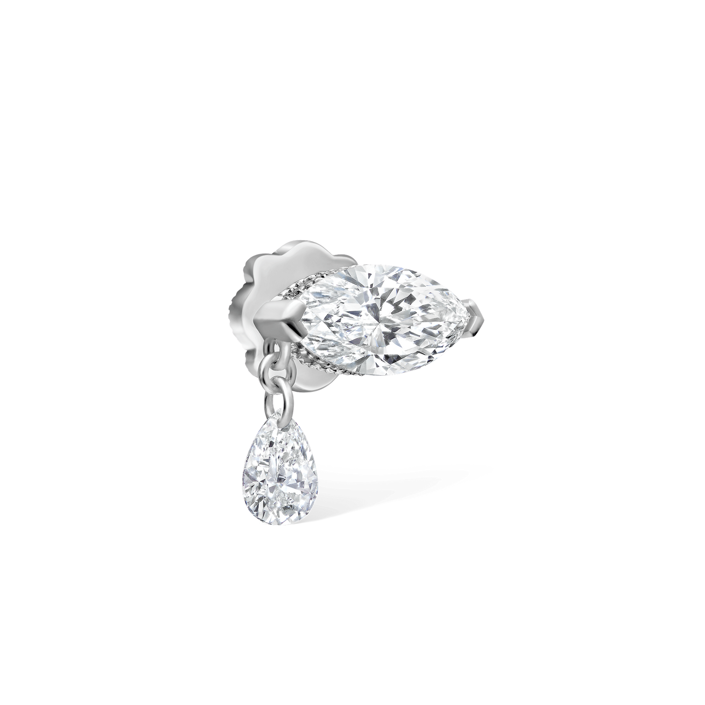 Single Teardrop Marquise Diamond Threaded Stud Earring