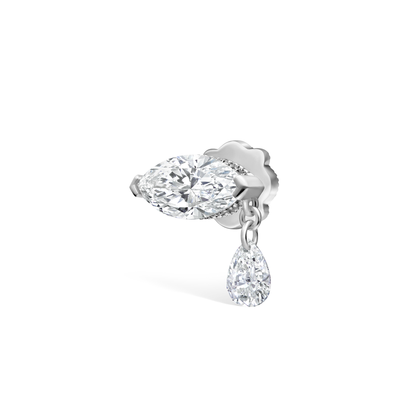 Single Teardrop Marquise Diamond Threaded Stud Earring