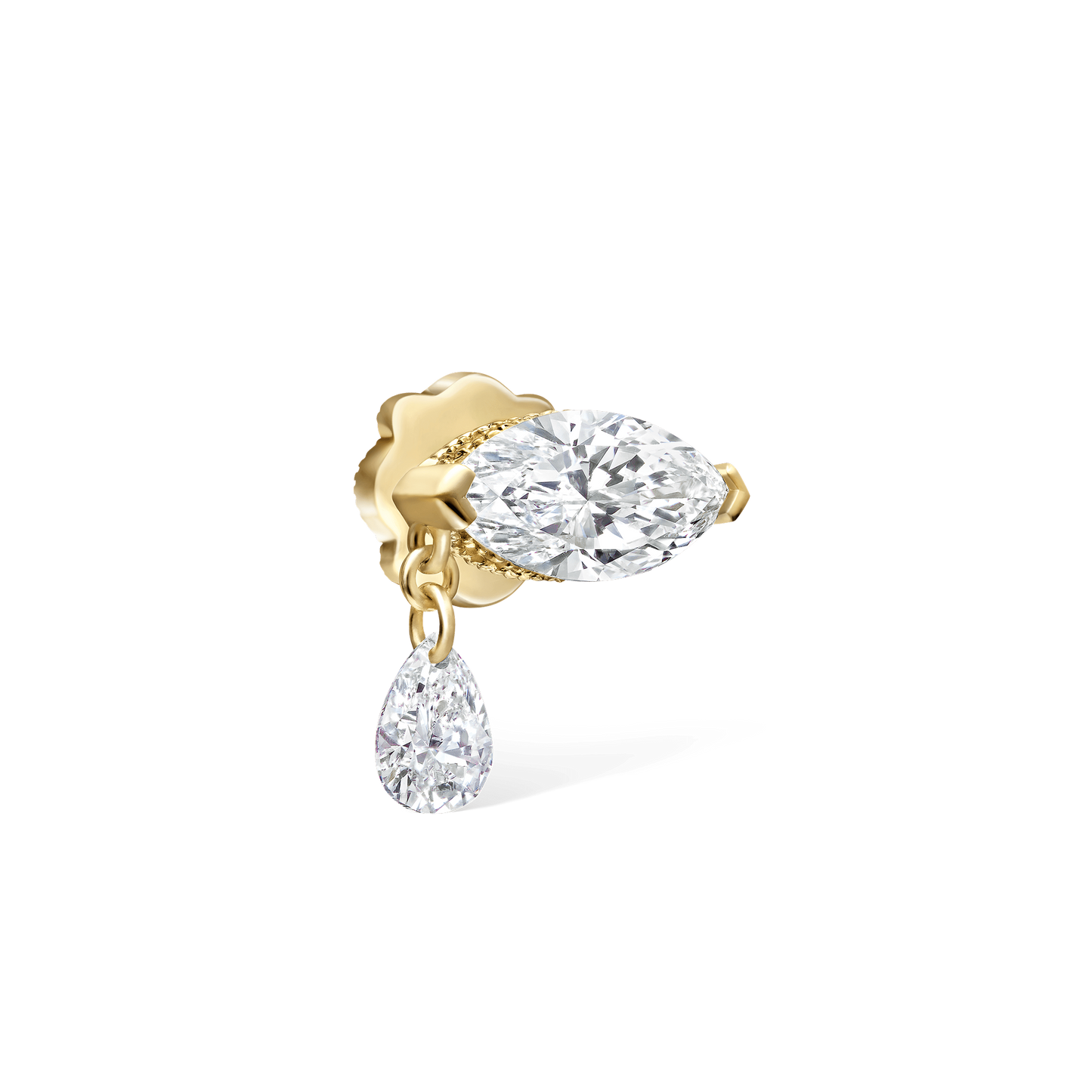 Single Teardrop Marquise Diamond Threaded Stud Earring