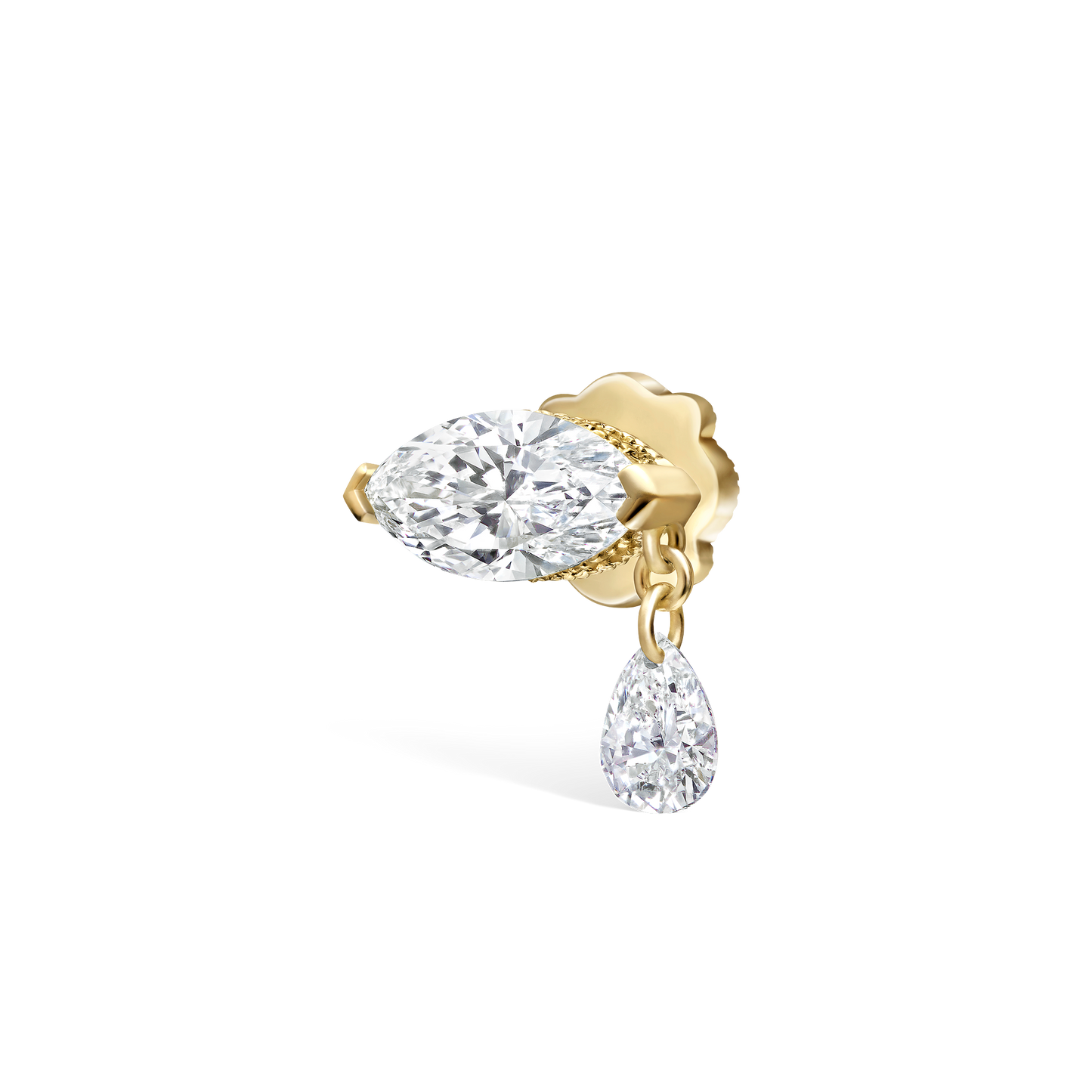 Single Teardrop Marquise Diamond Threaded Stud Earring