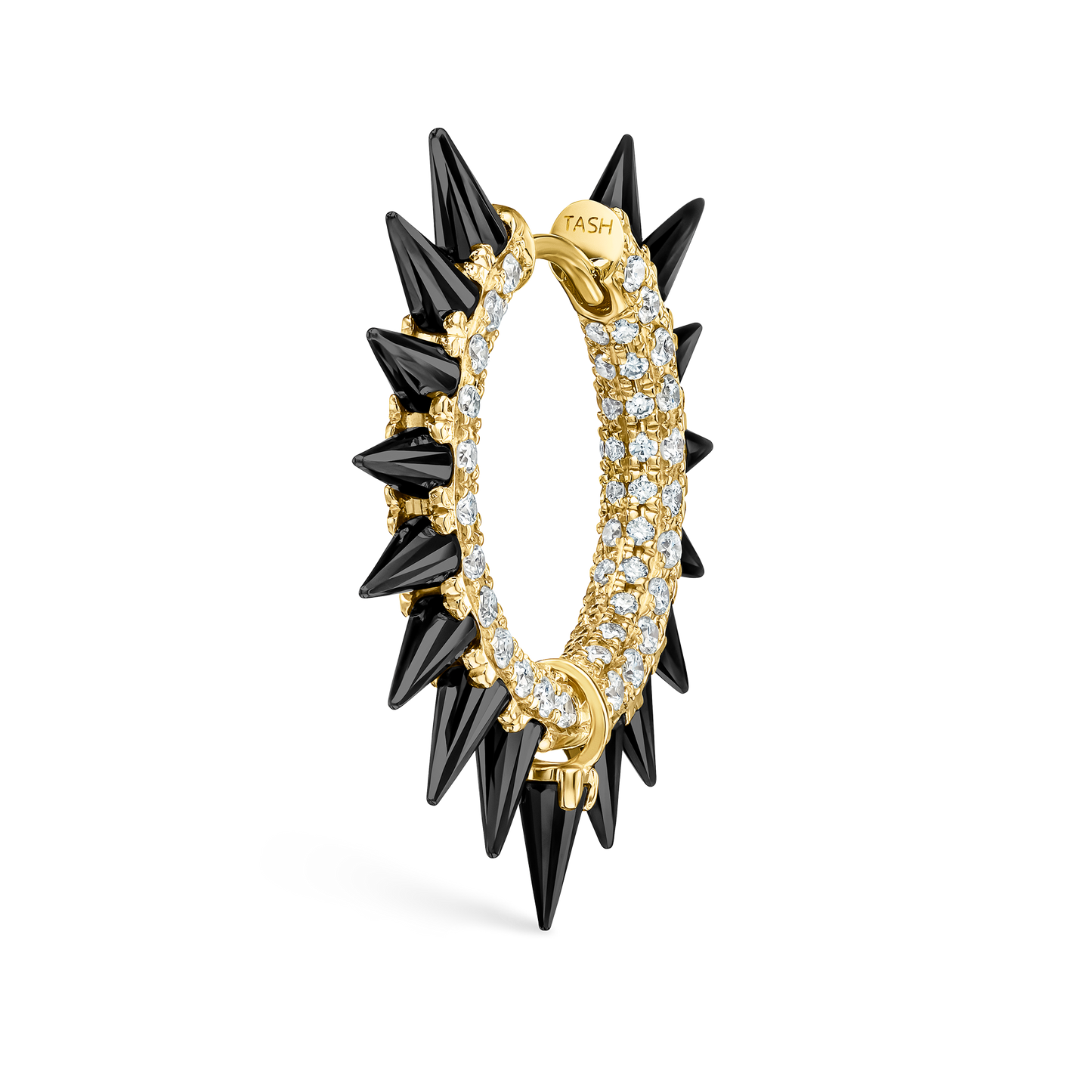 Black Moissanite Mohawk and Diamond Pavé Hoop Earring