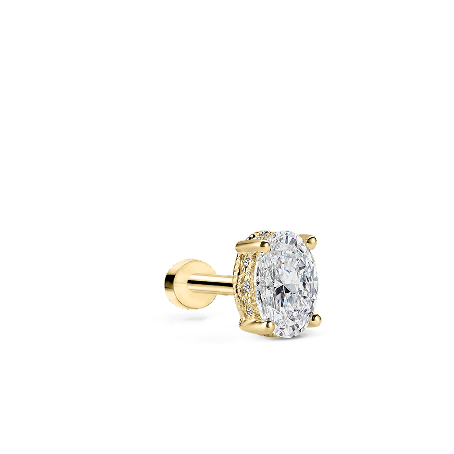 Oval Diamond Engraved Threaded Stud Earring