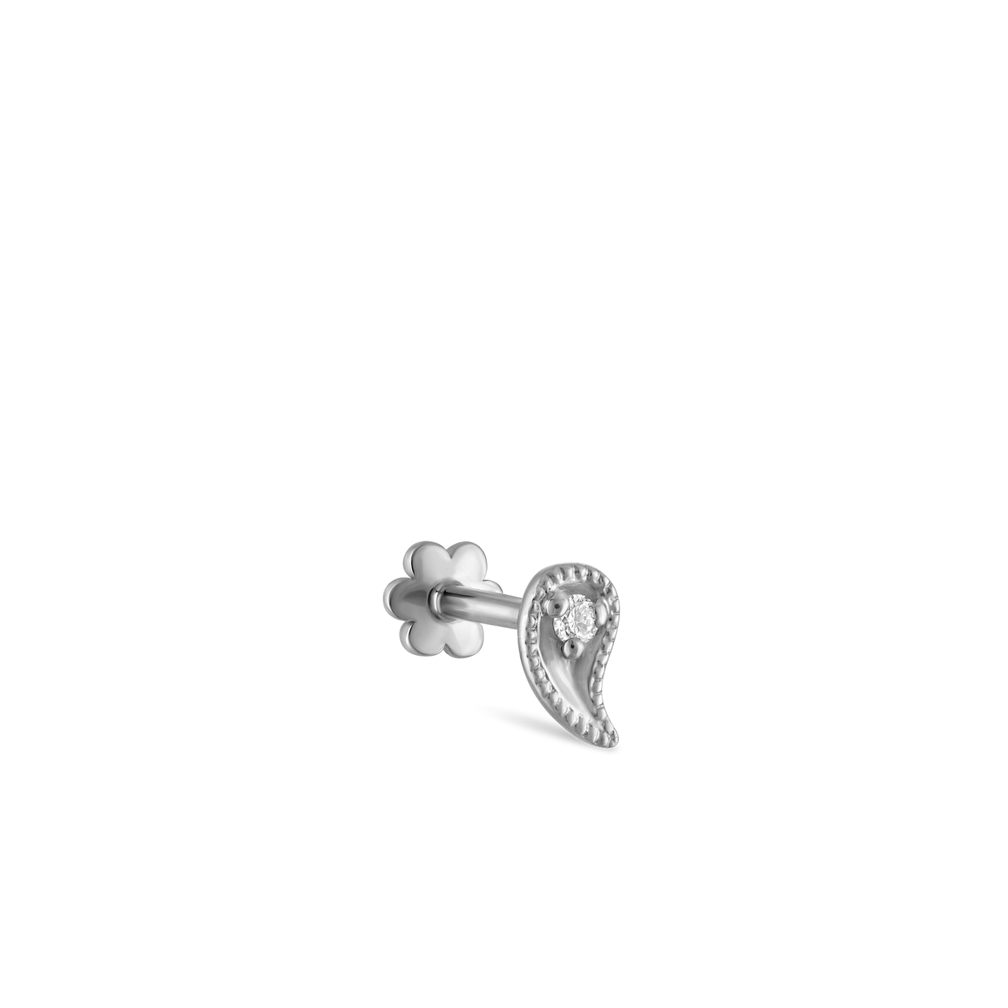 Diamond Paisley Threaded Stud Earring
