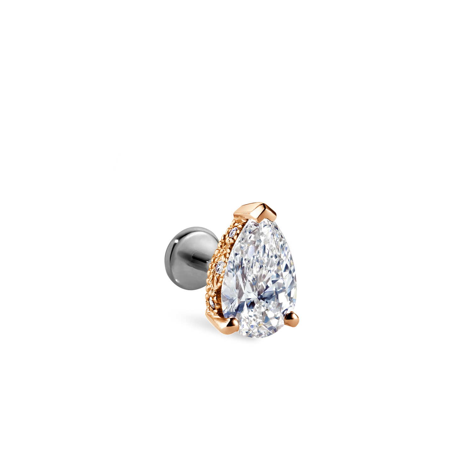 Pear Diamond Threaded Stud Earring With Titanium Backing
