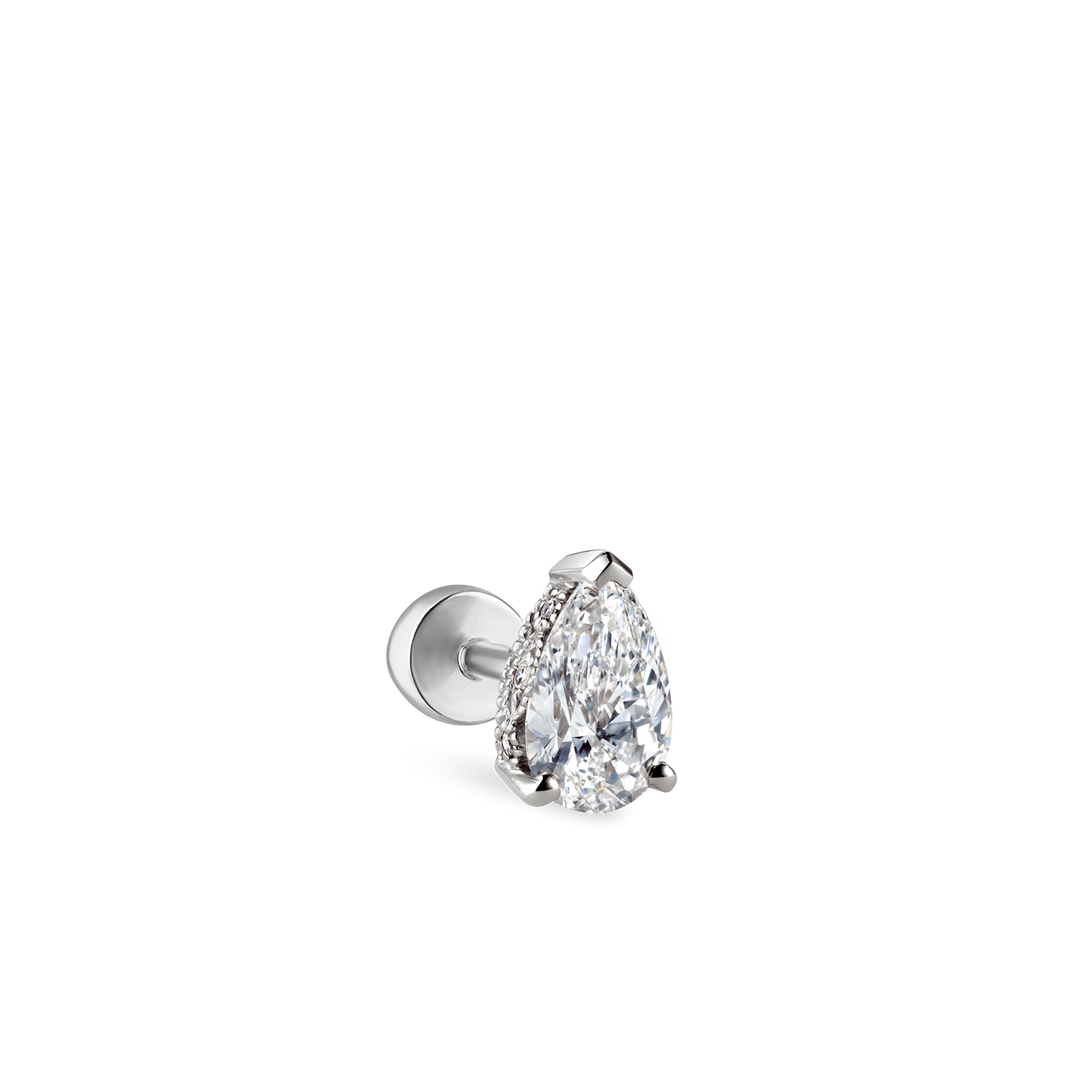 Pear Diamond Threaded Stud Earring, Diamond Back