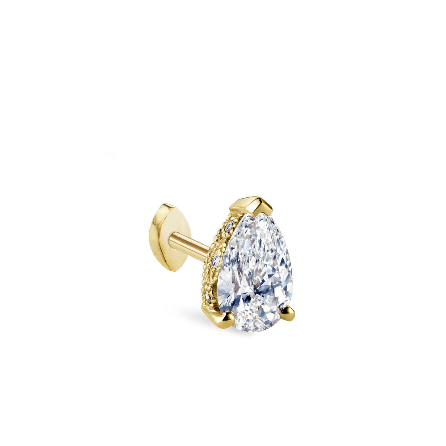 Pear Diamond Threaded Stud Earring, Marquise Diamond Back