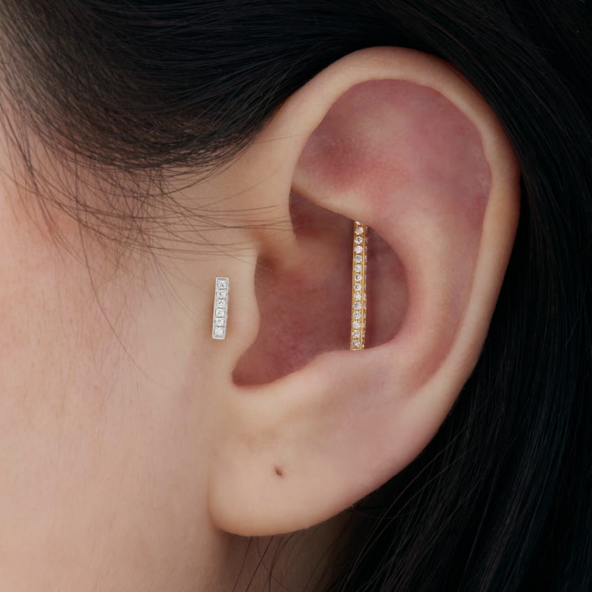 Square Diamond Pavé Bar Threaded Stud Earring