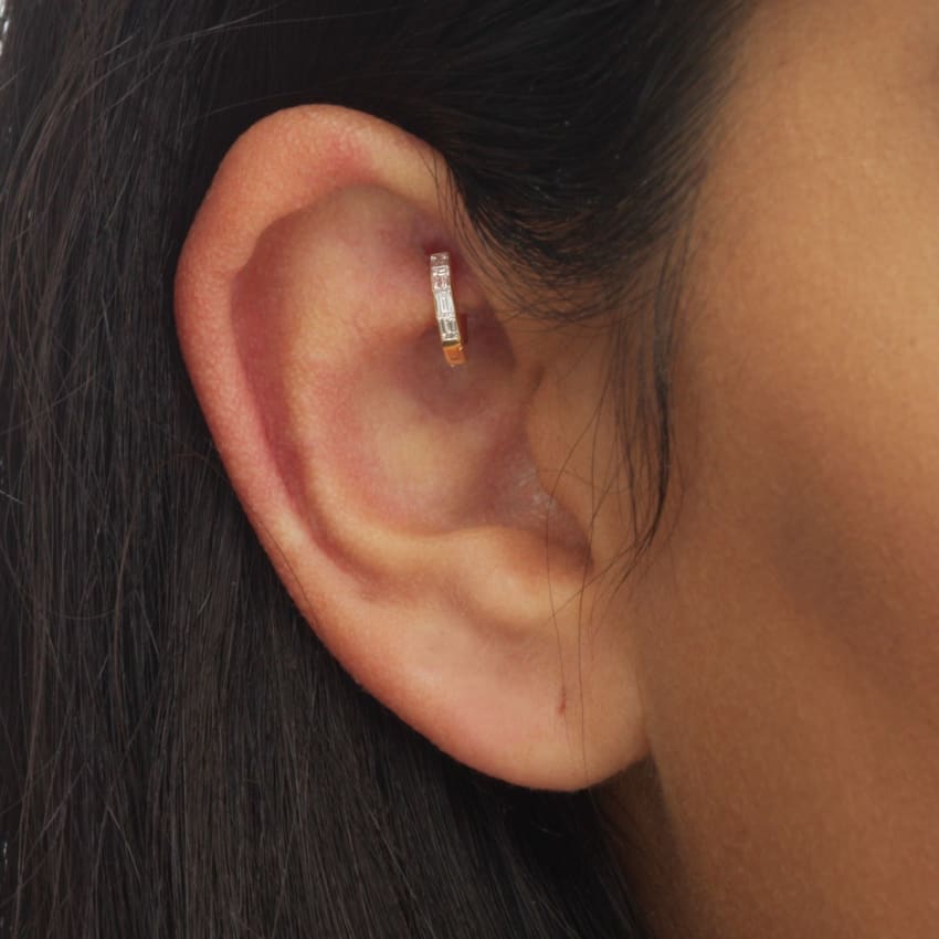 Invisible Set Baguette Diamond Eternity Hoop Earring