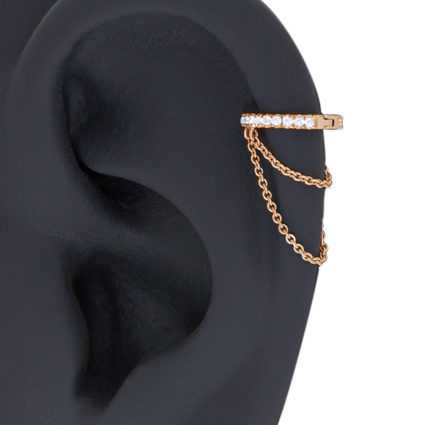 Diamond Eternity with Two Chains Hoop Earring