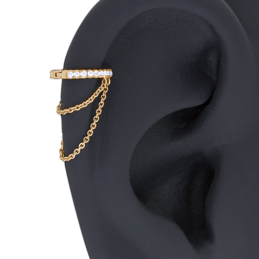 Diamond Eternity with Two Chains Hoop Earring