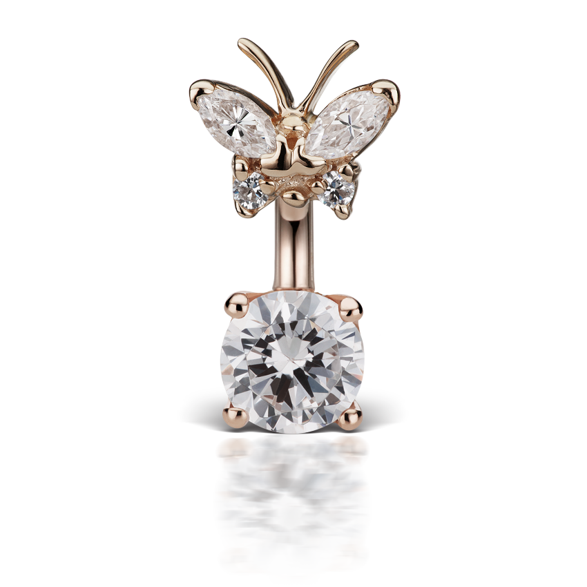 Cubic Zirconia Butterfly and 6mm Solitaire Barbell