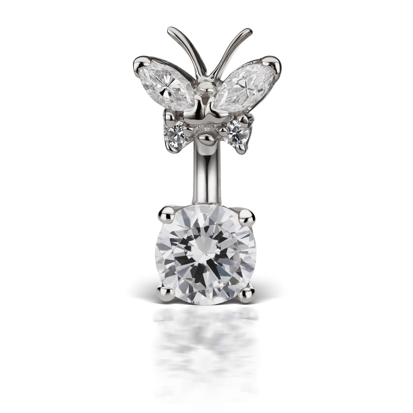 Cubic Zirconia Butterfly and 6mm Solitaire Barbell