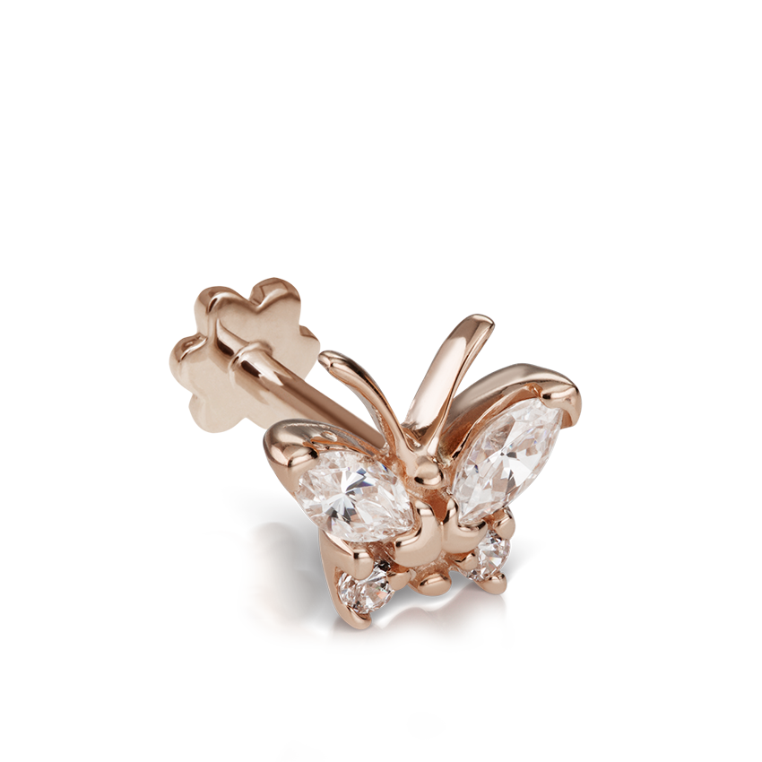 Diamond Marquise Butterfly Threaded Stud Earring